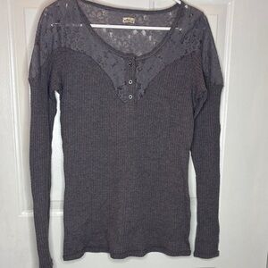 Hollister Charcoal Lace Accent Long Sleeve Top